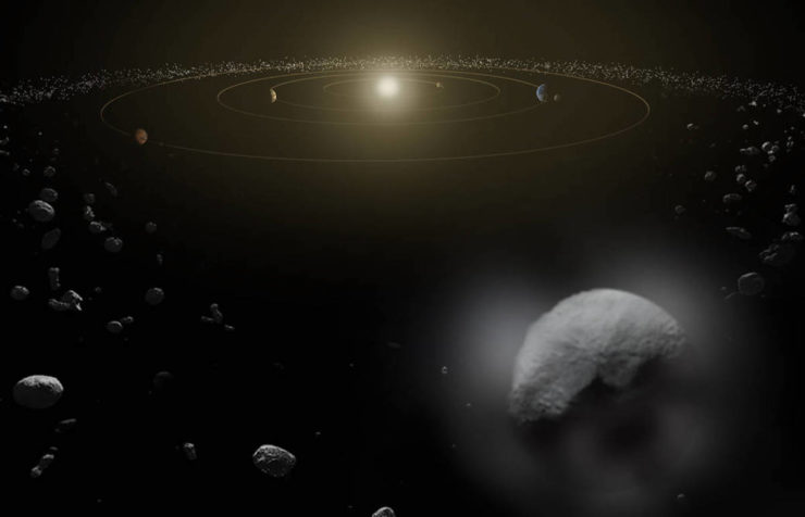 Artist's conception of Ceres among the asteroid belt between Mars and Jupiter
