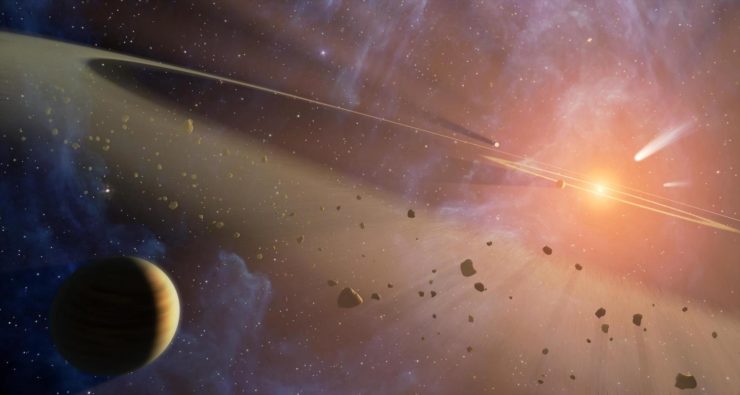 Artist's conception of the asteroid belts of the Epsilon Eridani planetary system