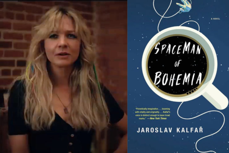 Carey Mulligan and cover of Spaceman of Bohemia