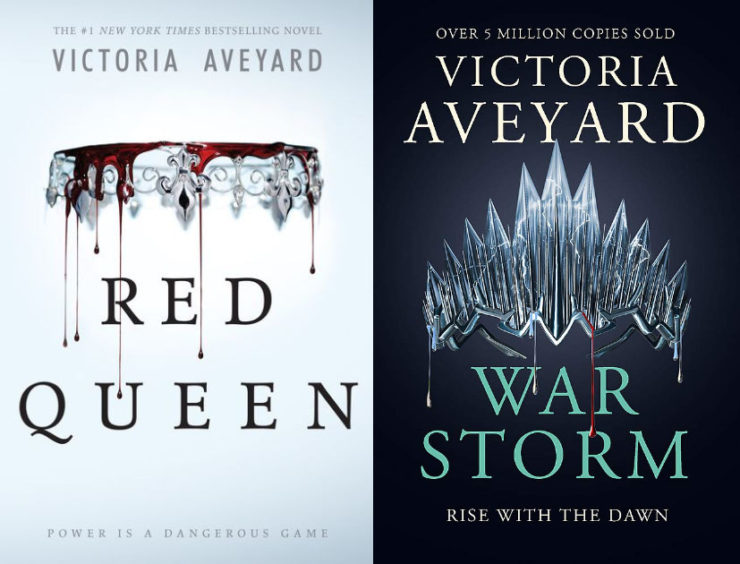 covers of Red Queen and War Storm by Victoria Aveyard