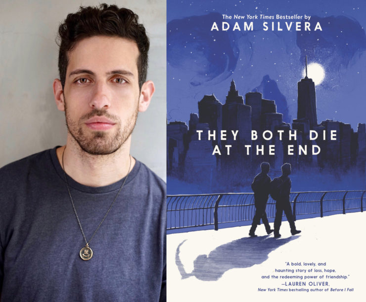 Adam Silvera headshot next to book cover of They Both Die at the End