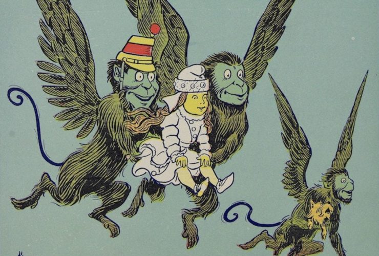 Dorothy carried by the flying monkeys in The Wizard of Oz
