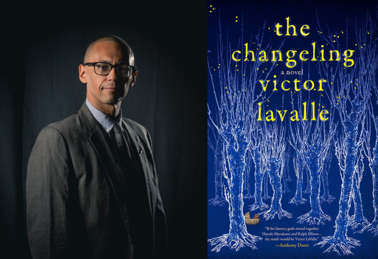 Victor LaValle portrait alongside The Changeling cover
