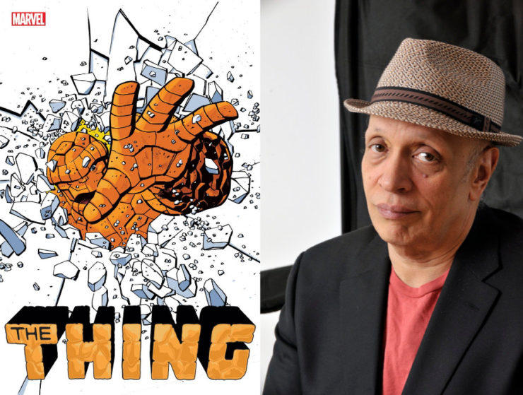 The Thing #1 cover next to headshot of Walter Mosley
