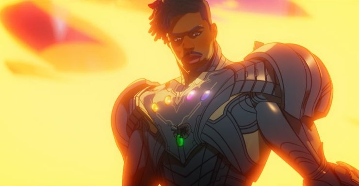 What If...? season one finale, Killmonger in Ultron armor with all the Infinity Stones