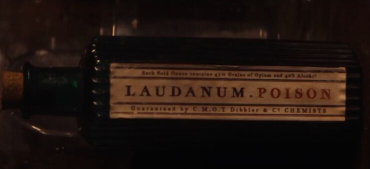Good Omens 2, a bottle of laudanum, purveyed by C.M.O.T Dibbler & Co Chemists