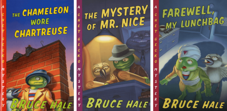 The first three books in Bruce Hale's Chet Gecko series
