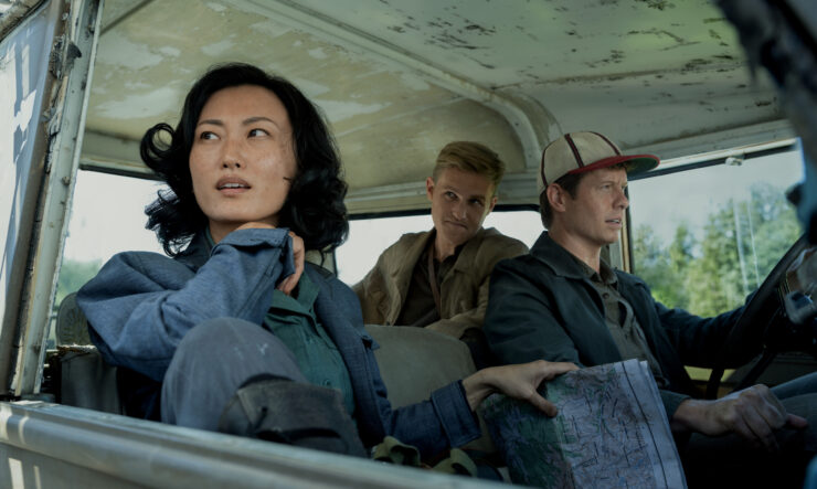 Mari Yamamoto, Wyatt Russell, and Anders Holm in Monarch: Legacy of Monsters