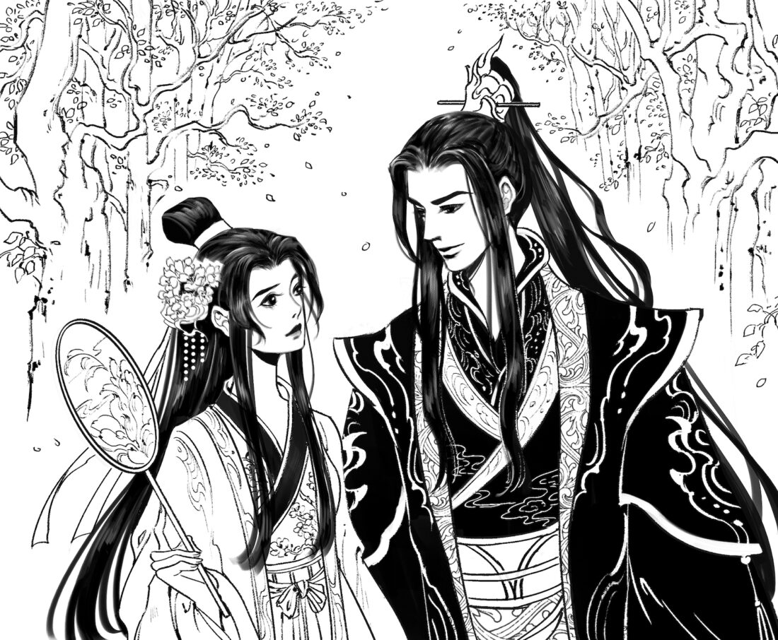 Illustration of Wenzhi and Xingyin in Tales of the Celestial Kingdom by Sue Lynn Tan