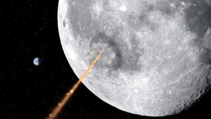 A laser fires at the moon in a screenshot from Star Trek: Enterprise "Demons"