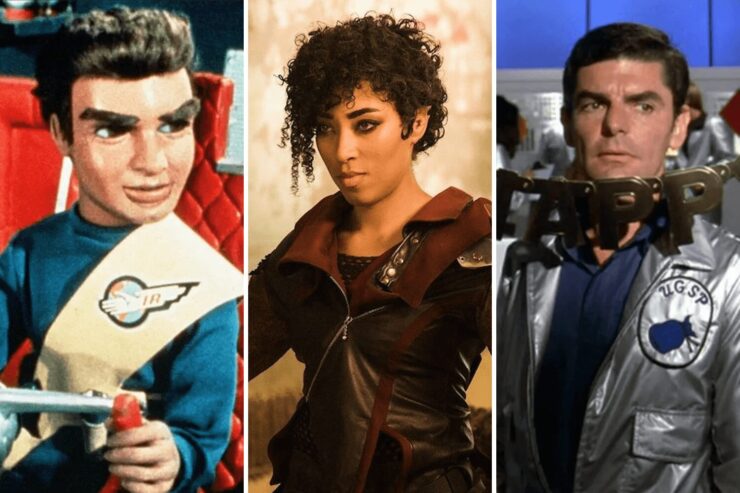 Screenshots from three lesser-known SF television series: Thunderbirds, Vagrant Queen, and Quark