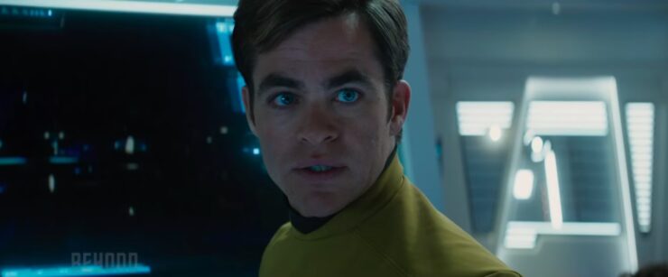 Chris Pine in Star Trek Beyond on bridge of the Enterprise