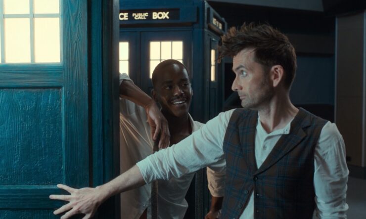 Doctor Who, 60th anniversary, The Giggle, Fifteen showing Fourteen the two TARDISes