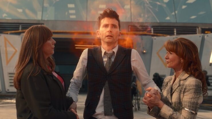 Doctor Who, 60th anniversary, The Giggle, Fourteen's regeneration, Donna and Mel on either side of him