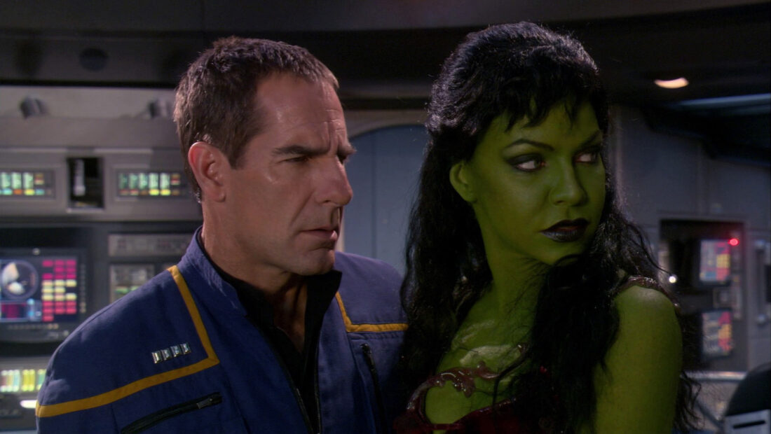 Captain Archer and an Orion woman. Screenshot from Star Trek: Enterprise "Bound"