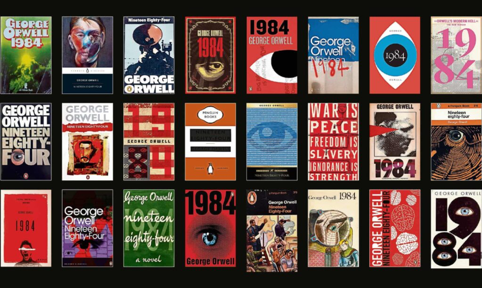 Collection of book covers for various editions of George Orwell's Nineteen Eighty-Four