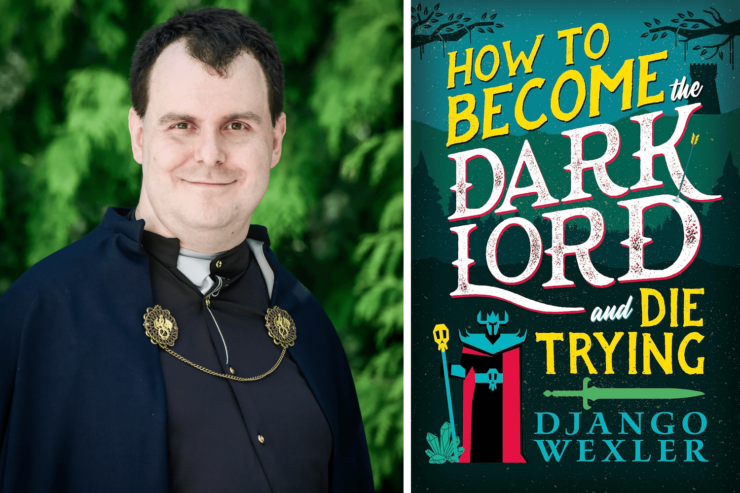 Author Django Wexler and the cover of How to Become the Dark Lord and Die Trying