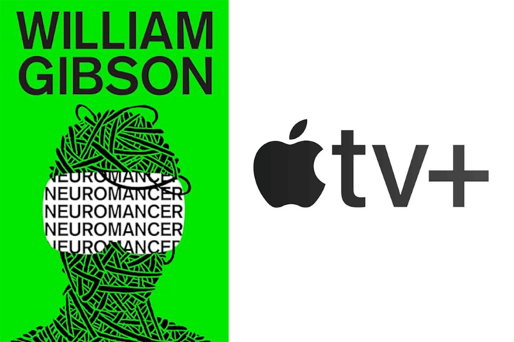 The cover of William Gibson's Neuromancer next to the Apple TV+ logo