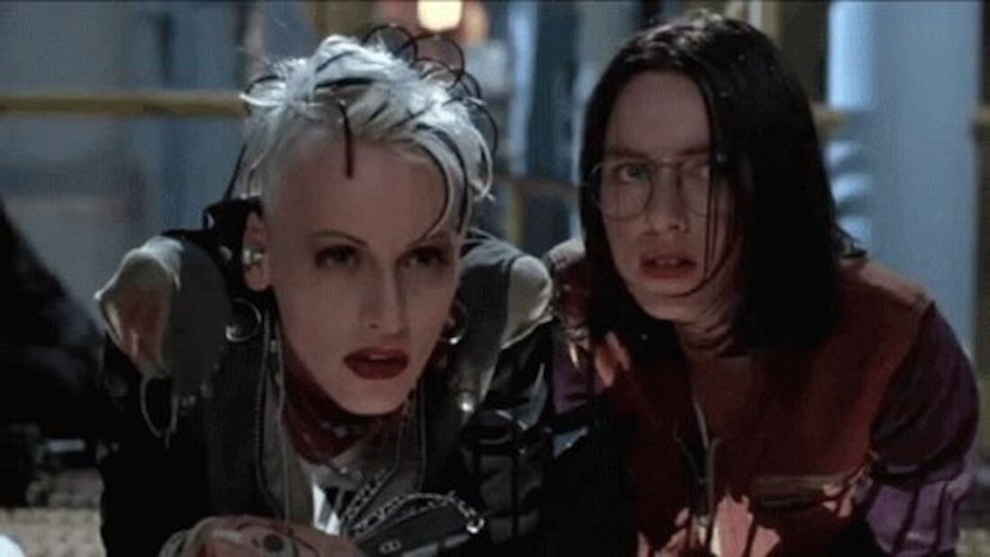 Tank Girl and Jet Girl in a screenshot from Tank Girl