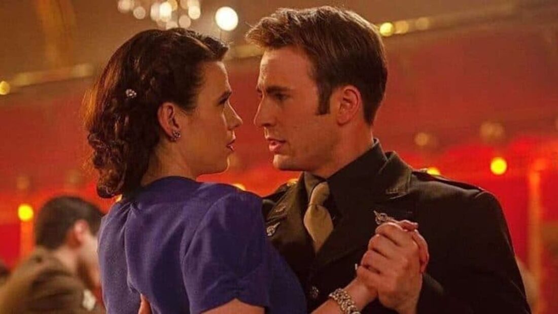 Steve Rogers and Peggy Carter in a screenshot from Captain America: The First Avenger