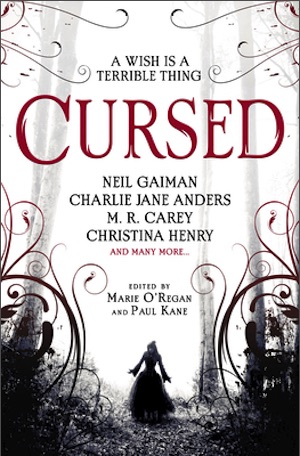 Book cover of Cursed, an anthology edited by Marie O'Regan and Paul Kane
