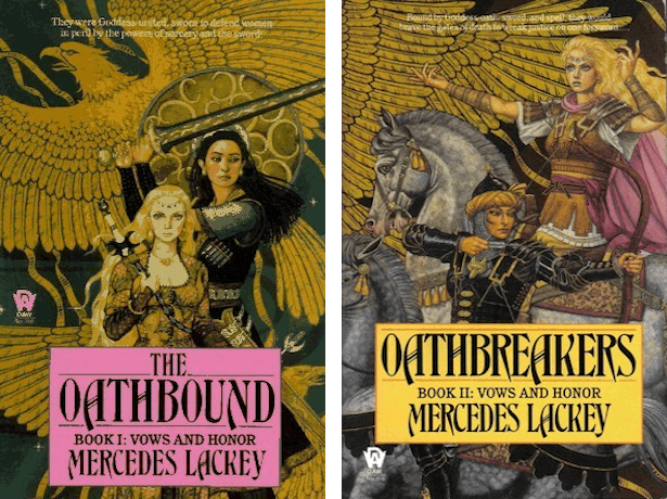 Book covers of Oathbound and Oathbreakers by Mercedes Lackey