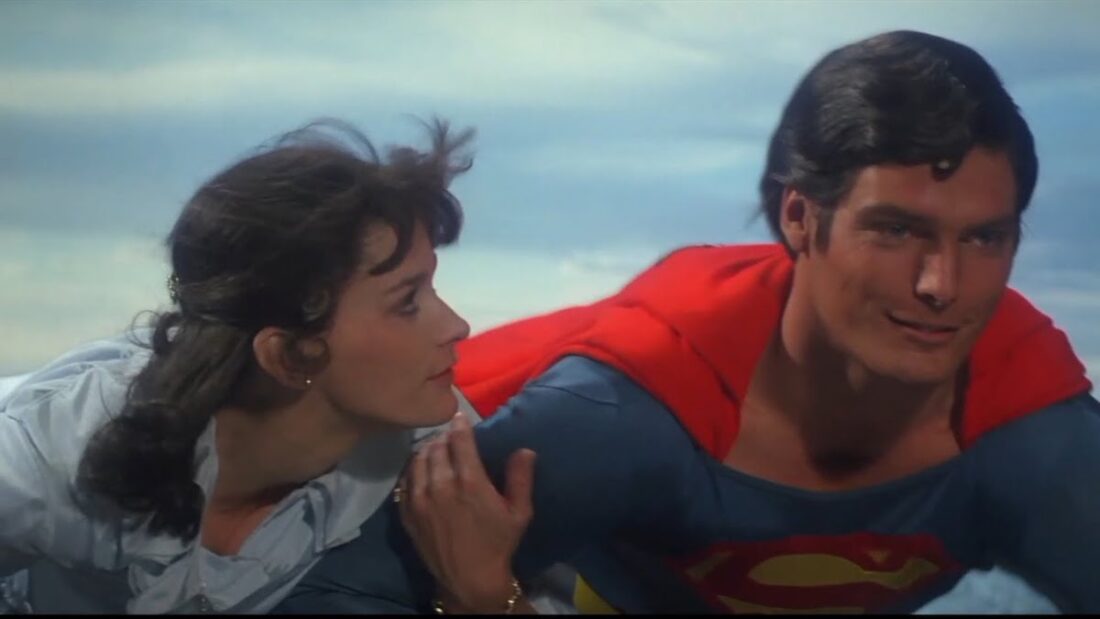 Superman and Lois flying in a screenshot from Superman (1978)