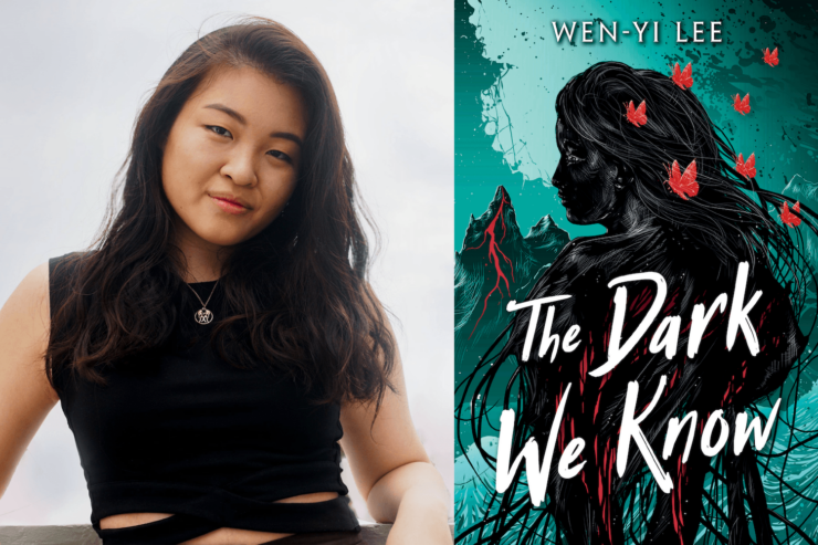 author Wen-yi Lee and the cover of their upcoming novel, The Dark We Know