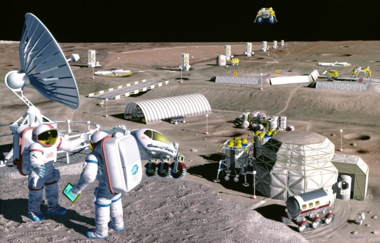 Artist's conception of a moon colony mining facility.