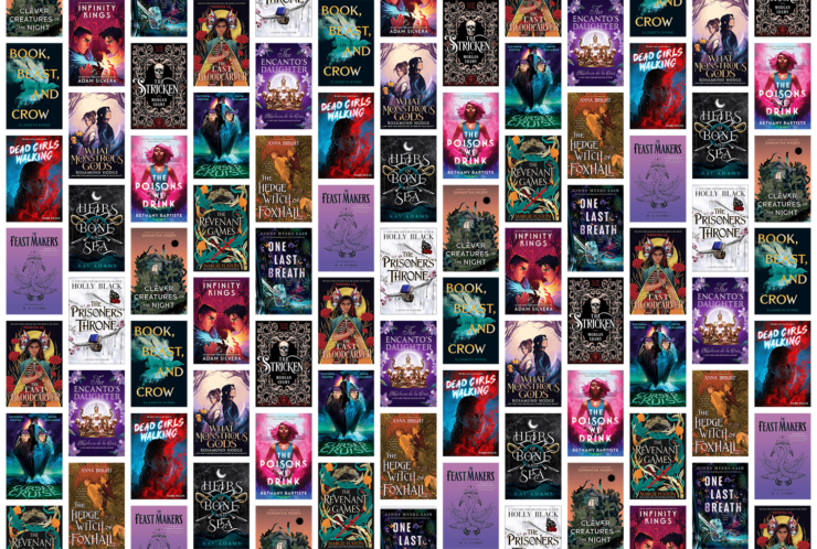 Collection of book covers of 16 new young adult SFF titles publishing in March 2024