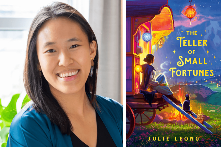 author Julie Leong and the cover of her upcoming book, The Teller of Small Fortunes