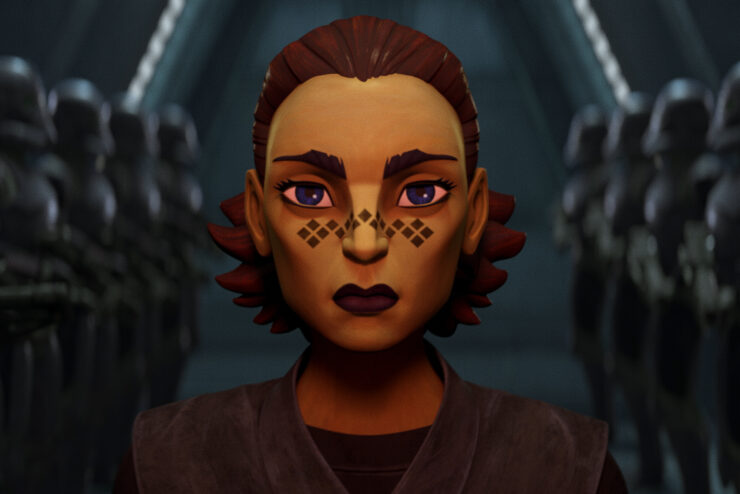 Barriss Offee (center) and Clone guards in a scene from "STAR WARS: TALES OF THE EMPIRE", exclusively on Disney+.