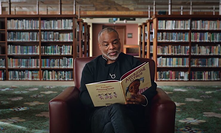 Reading Rainbow host LeVar Burton reads from Amazing Grace in a scene from the documentary Butterfly in the Sky.