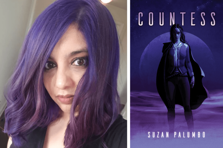 author Suzan Palumbo and the cover of her upcoming book, Countess