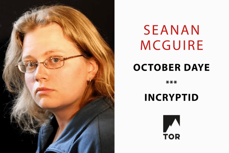 Photo of author Seanan McGuire and the text "Seanan McGuire / October Daye + Incryptid / Tor Books"