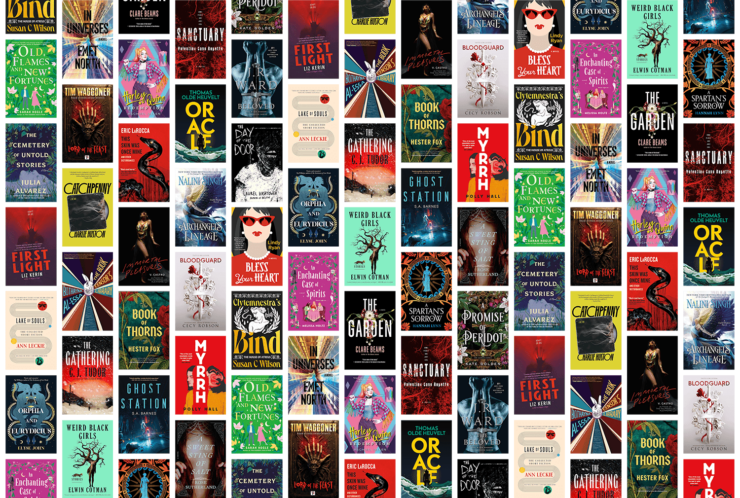 Collage of book covers for 30 new SFF crossover titles publishing in April 2024