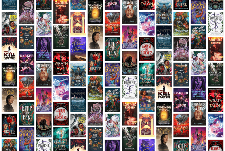 Collage of book covers for 30 new young adult SFF titles publishing in April 2024
