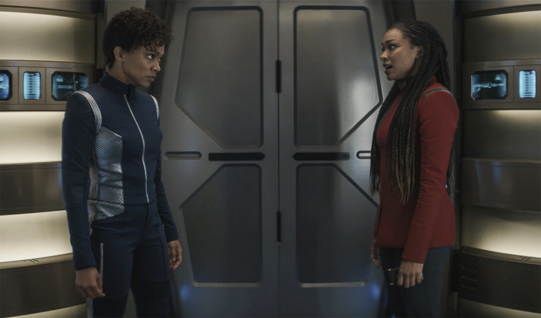 Burnham (Sonequa Martin-Green) faces her past self in Star Trek: Discovery "Face the Strange"
