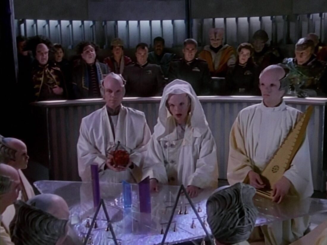Delenn, Lennier, and some other Minbari perform a Rebirth Ceremony in Babylon 5 "The Parliament of Dreams"