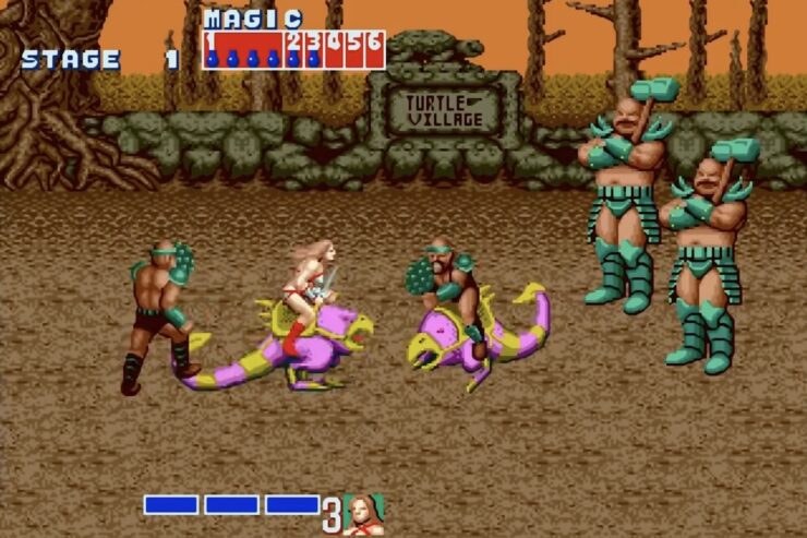 Golden Axe gameplay, with two characters facing off