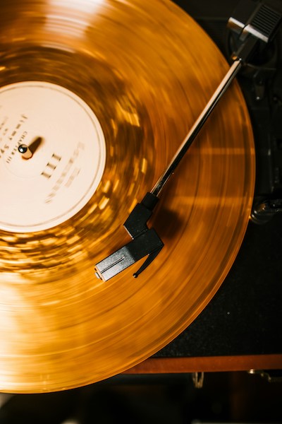 yellow record on a record player