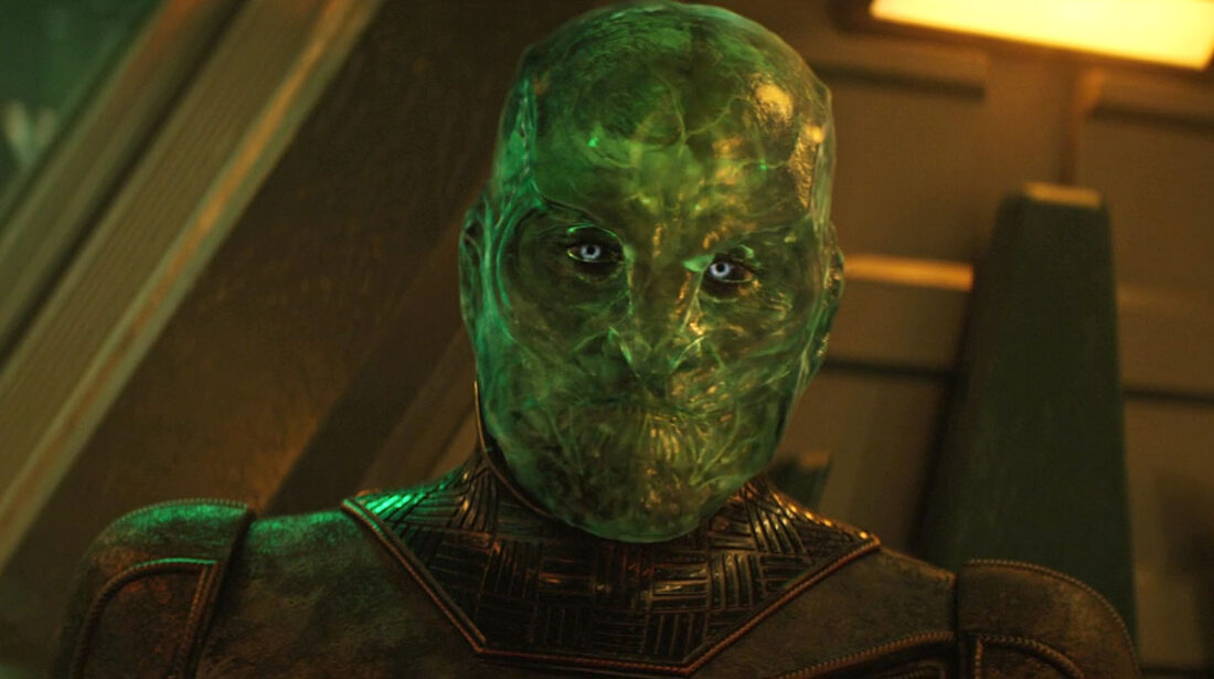 L'ak's translucent face, from a scene in Star Trek: Discovery "Mirrors"