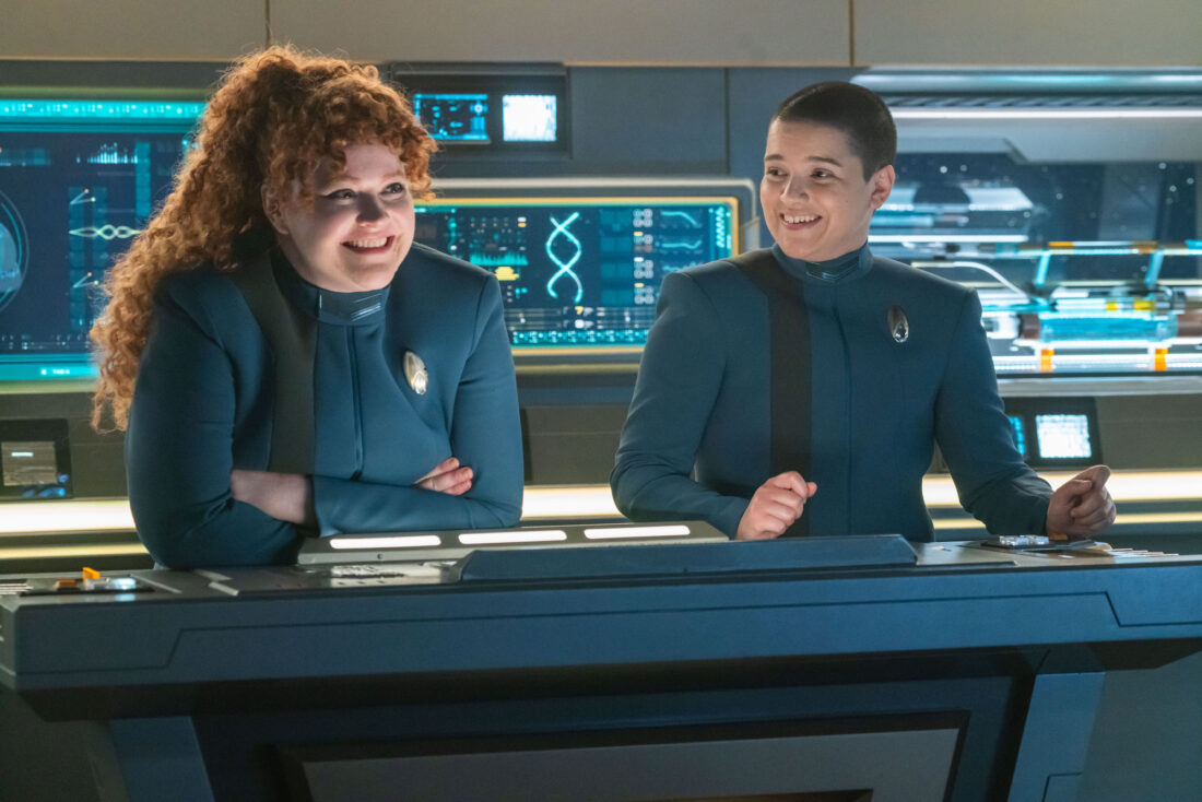 L-R Mary Wiseman as Tilly and Blu del Barrio as Adira in Star Trek: Discovery, episode 7, season 5, streaming on Paramount+, 2023