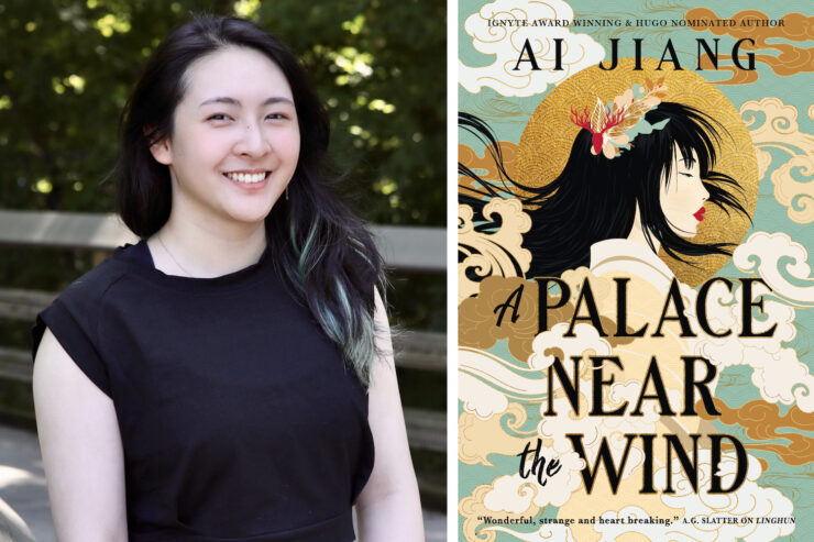Photo of author Ai Jiang and the cover of their forthcoming book, A Palace Near the Wind