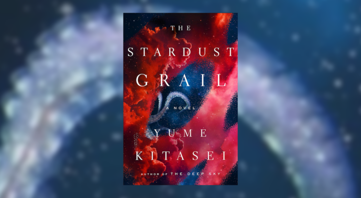 Cover of The Stardust Grail by Yume Kitasei, showing tentacles in a starry blue sky with red clouds.