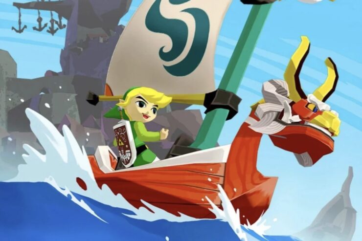 Image from Zelda: The Wind Waker; Link sails his ship, the King of Red Lions