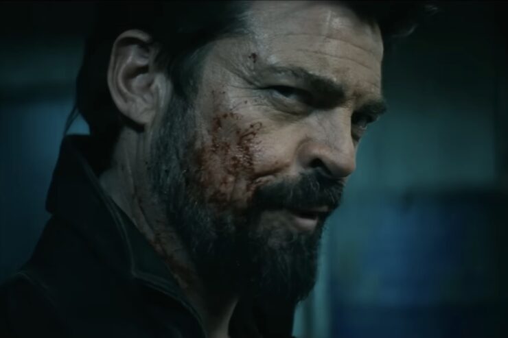 Karl Urban in The Boys, spattered with blood