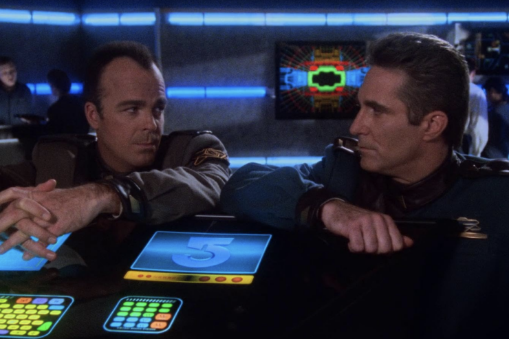 Garibaldi and Sinclair in a scene from Babylon 5: By Any Means Necessary