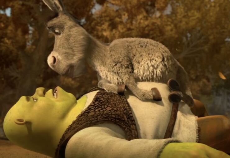 Shrek and Donkey, Donkey sitting on Shrek's chest