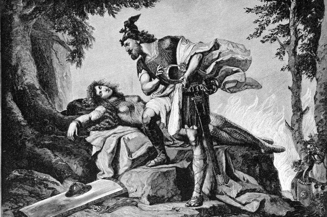 "Siegfried awakens Brunhild"; an engraving illustrating a scene from Wagner's The Ring of the Nibelung